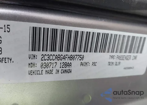 2015 Chrysler 300 S z USA, uszkodzony, nr VIN 2C3CCABG4FH807750